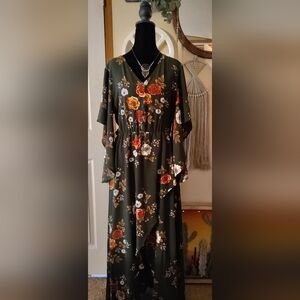 Dark Green & Floral Floor length Dress